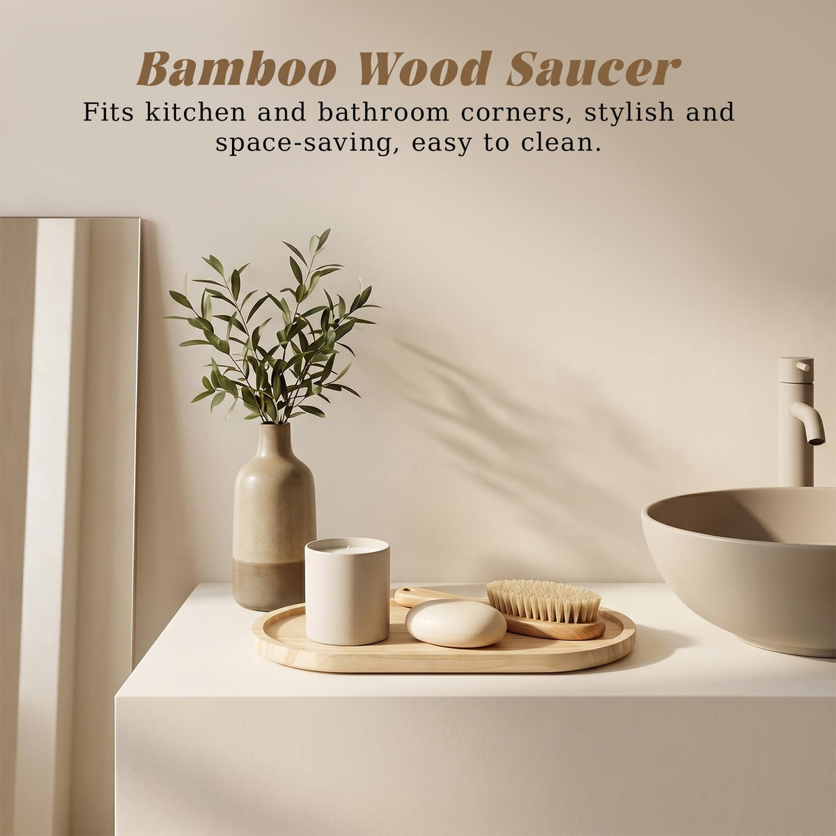 HJZHII 2Pcs Bamboo soap Dispenser Tray, Small Wooden Trays Bathroom Oval Countertop Tray Dispenser Trays Multi-Functional Countertop Organizer for