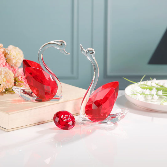 Set of 2 Crystal Red Swans 40th Anniversary Wedding Gifts for Parents Glass Animals Collectibles Figurines Keepsakes 40 Years of Marriage Presents for