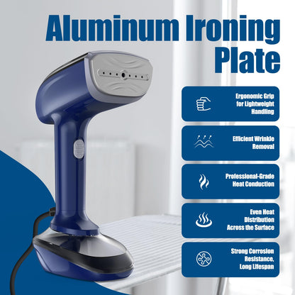Powerful Handheld Fabric Steamer - 1800W with Fast Ceramic Heat-Up Plate, 2-in-1 Ironing & Wrinkle Remover, Steam Nozzle, Lint Brush - Blue, 220V