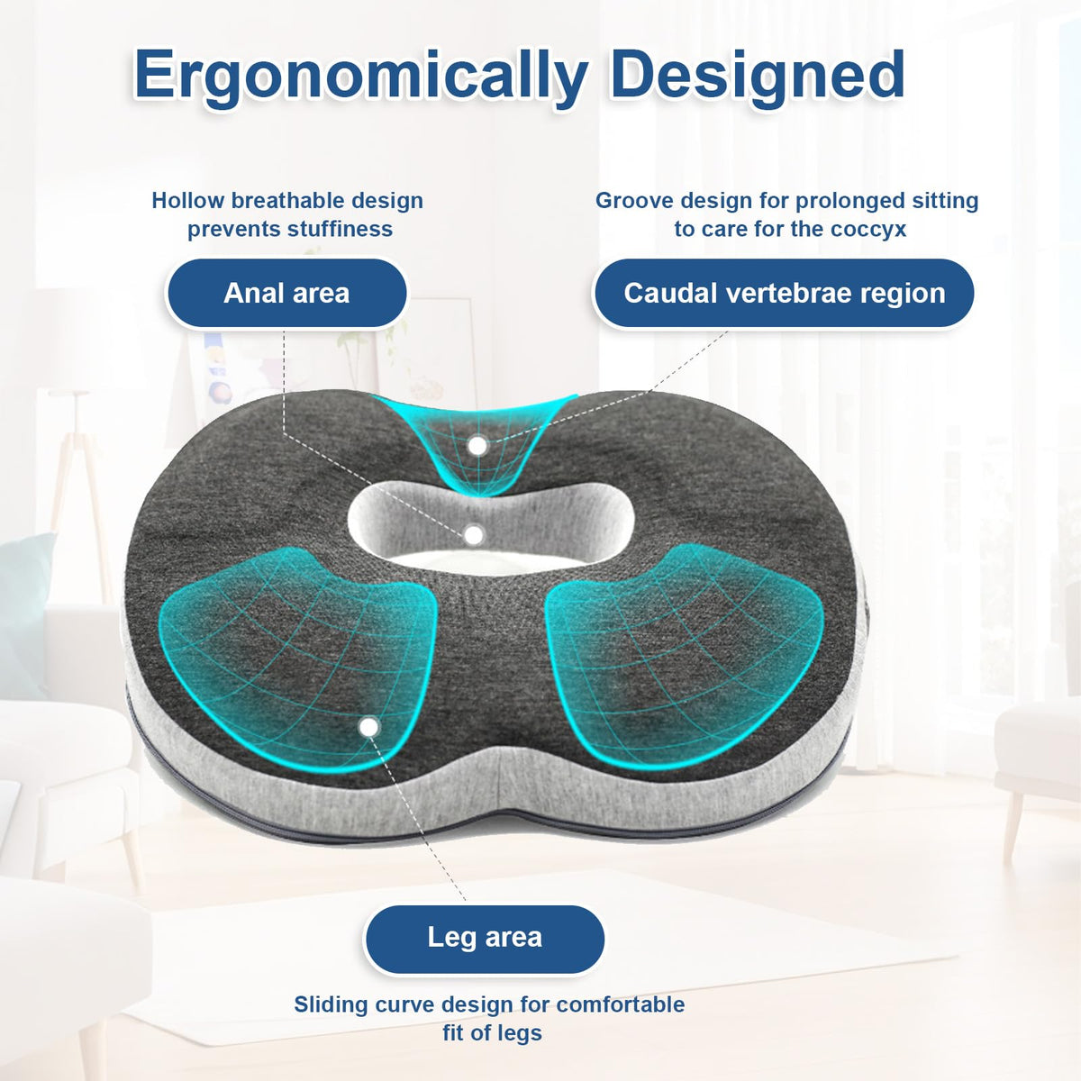 NCONCO Anti-Decubitus Chair Cushion, Orthopaedic Seat Cushion, Memory Foam Hemorrhoid Cushion, Coccyx Cushion