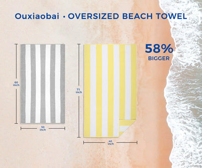 Ouxiaobai Cotton Oversized Beach Towel - Extra Large 180 x 100 CM Soft Absorbent Pool Towel for Adults, Striped Cabana Swim Towel (Yellow)