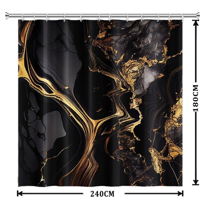 Xiaoterna Marble Shower Curtain Abstract Black Gold Marble Bathroom Curtain Gold Powder Sparkling Modern Luxury Marble Shower Curtain Machine