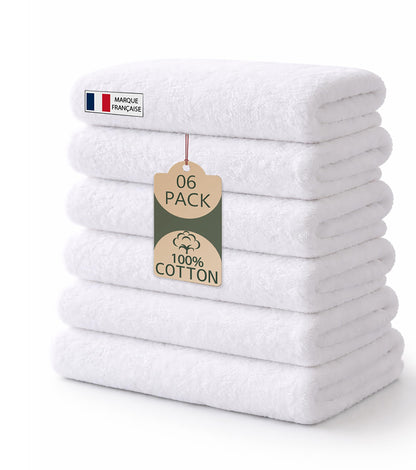 Caramont Set of 6 Bath Towels 70 x 140 cm - 100% Cotton, Ultra Soft, Highly Absorbent, Quick Drying, Hotel Quality - White - for Bathroom, Shower