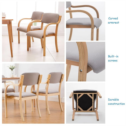 Solid Wood Dining Chairs with Arms Kitchen Chair Upholstered Living Room Armchair with Backrest Modern Office Leisure Lounge Reception Cafe Chairs