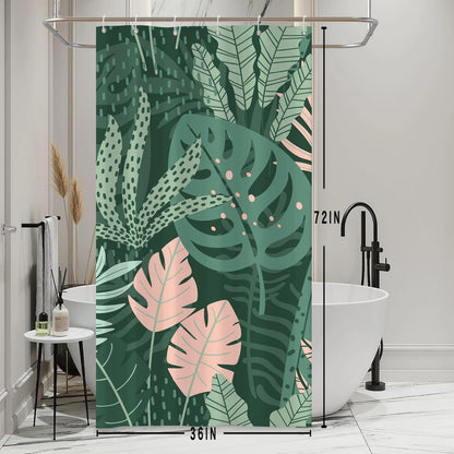 Bovlleetd Single Stall Shower Curtain Green Botanical Tropical Palm Leaves Patterned Shower Curtain for Bathroom Art Polka Dot Decor Waterproof