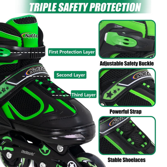 Nattork Adjustable Inline Skates for Kids with Light Up Wheel, Outdoor & Indoor Illuminating Blades Roller Skates for Boys and Girls, Beginners