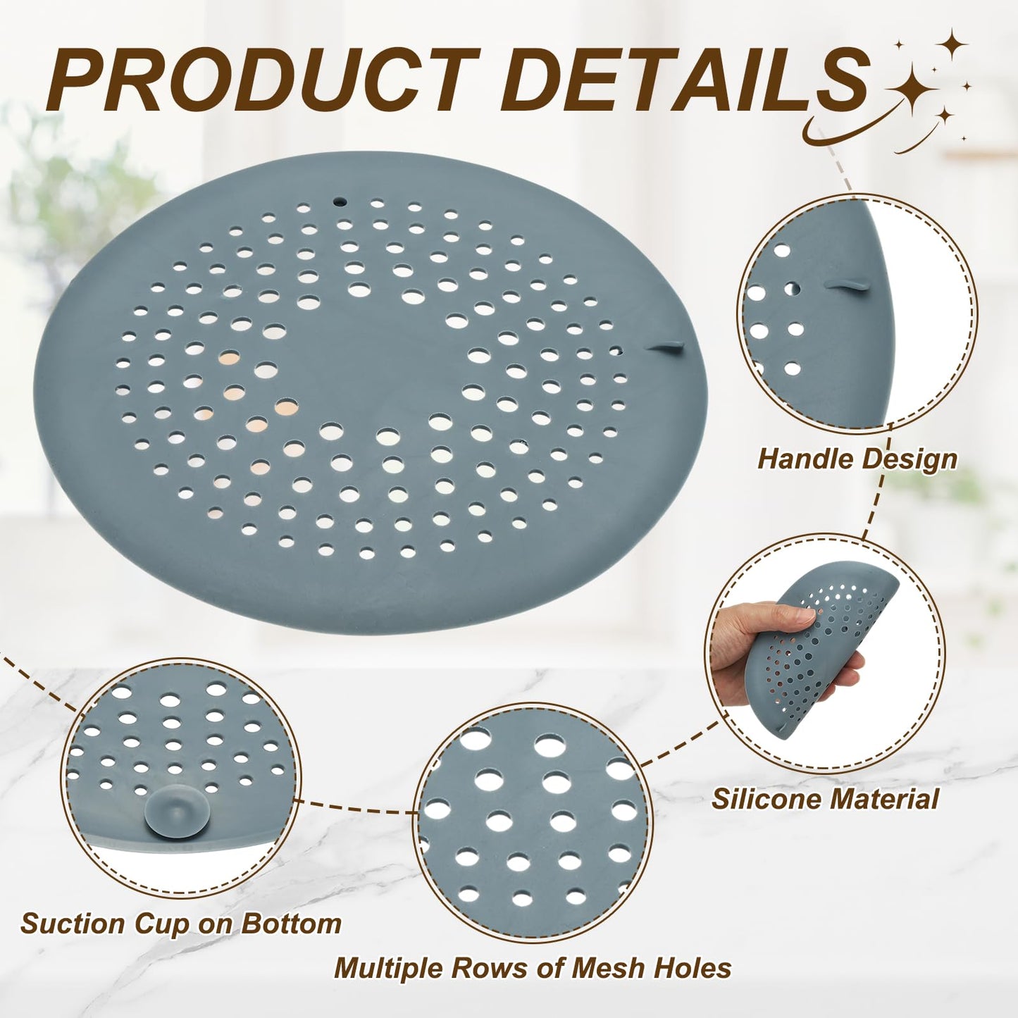 sourcing map 2 Pcs Shower Silicone Drain Cover, 5.9 Inch Shower Hair Catcher Drain Cover for Shower Room Bathtubs Kitchen Sink Laundry Room