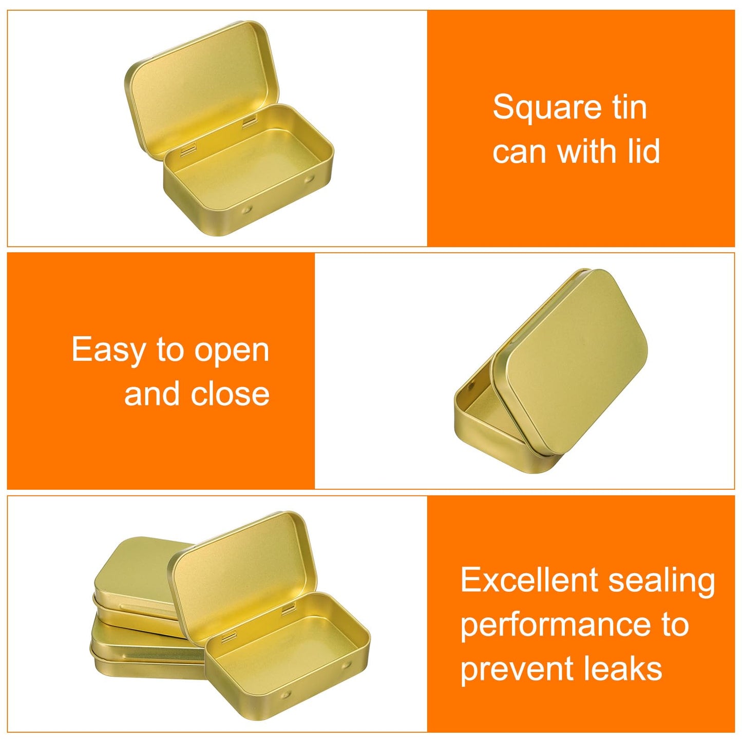 sourcing map 2pcs Metal Tin Box, 3.7x2.4x0.8 Mini Portable Rectangular Empty Tinplate Small Storage Container Airtight Tins with Lids for Candy