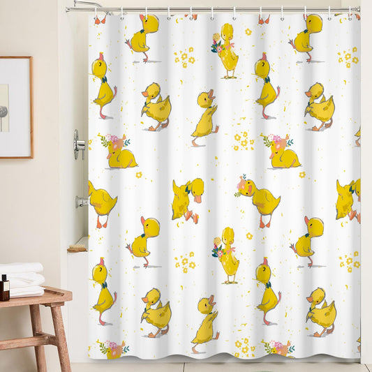 Yellow Duck Shower Curtain with Hook for Bathroom Decorative 71x71inch