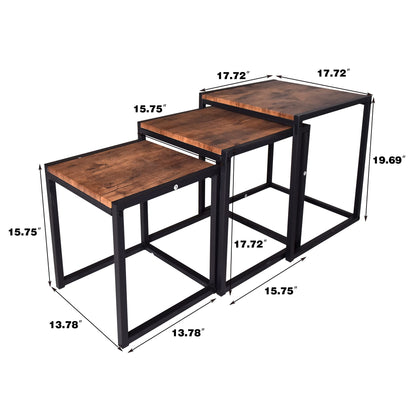 HAHRIR Nesting Coffee Table Set of 3, Stacking Metal Side Tables, Brown