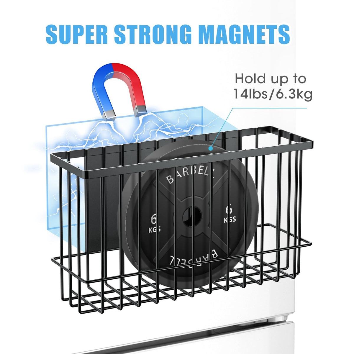 NiHome 2-Pack Magnetic Fridge Shelf Baskets, 14 lb Capacity, Black