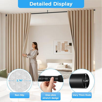 AIZESI Black Shower Curtain Pole 104-372Cm, Extendable Curtain Poles Extra Long Tension Rod, Shower Curtain Rail Room Divider Curtain Rod