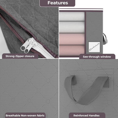 Clothes Storage Bags with Zips 90L Large Capacity Foldable Breathable Storage Boxes with Thick Reinforced Handles Transparent Window Storage Bags for