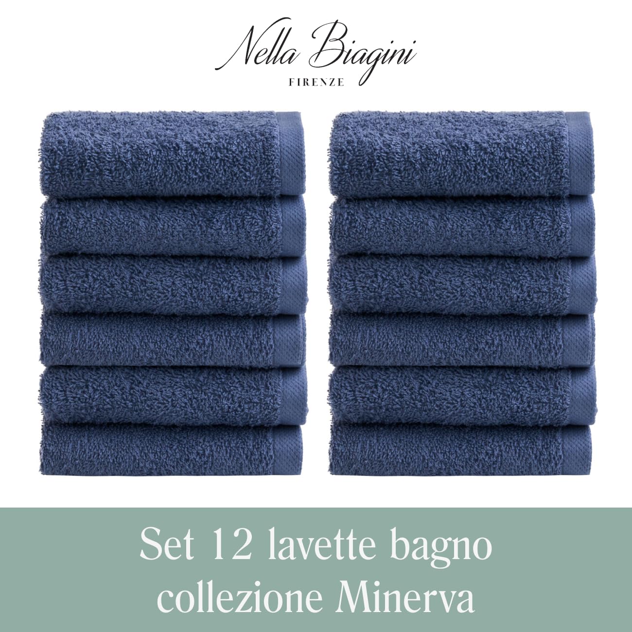 NELLA BIAGINI Minerva Bathroom Washcloths 30 x 30 cm, Set of 12, 100% Pure Terry Cotton, 420 g/m², Soft, Absorbent, Practical, Durable, Solid Colour
