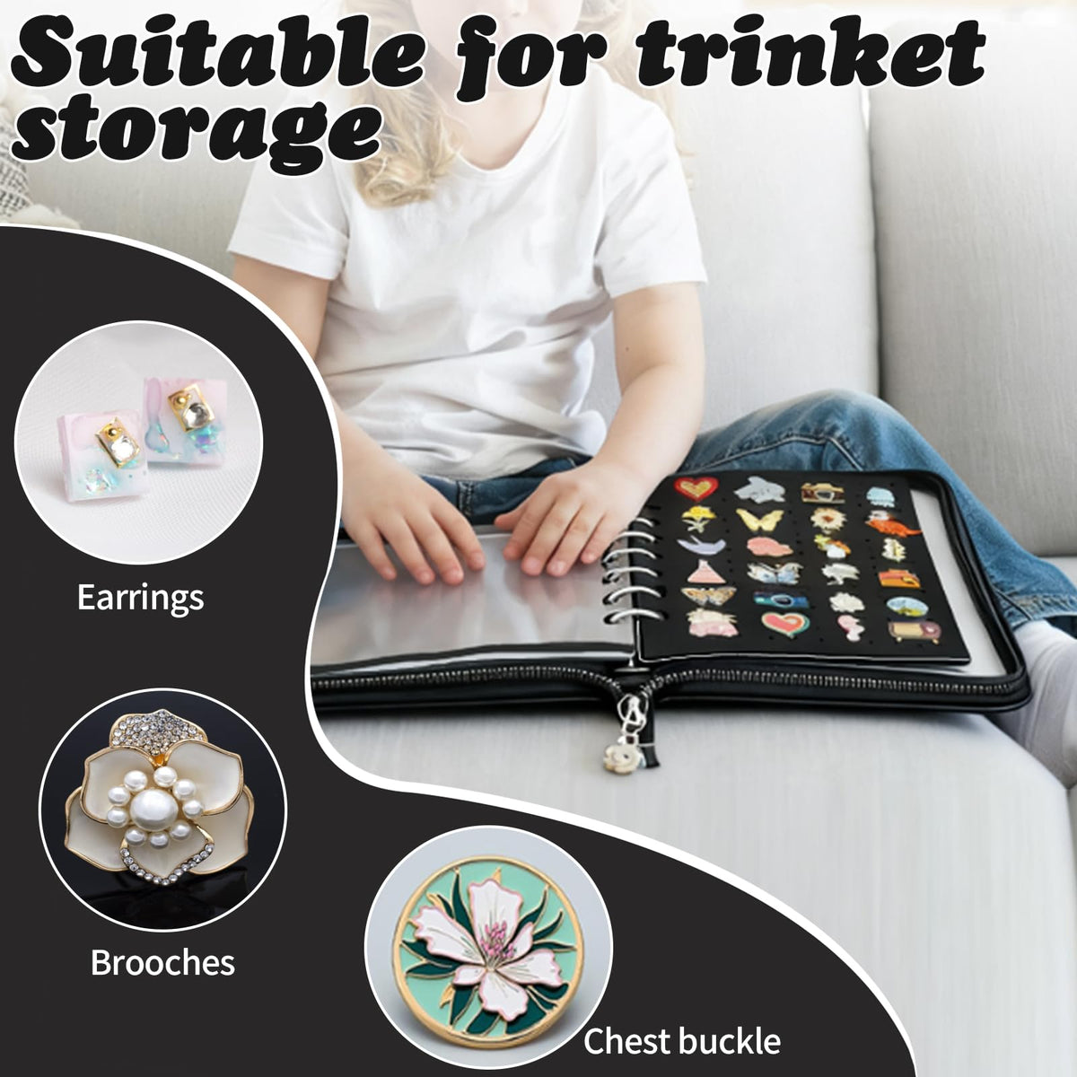 Huakaile 8.26" x 5.91" Black Enamel Pin Display Book, Pin Trading Binder Album with 6 Page Felt Boards, 6 Clear Dividers & Protective Cover