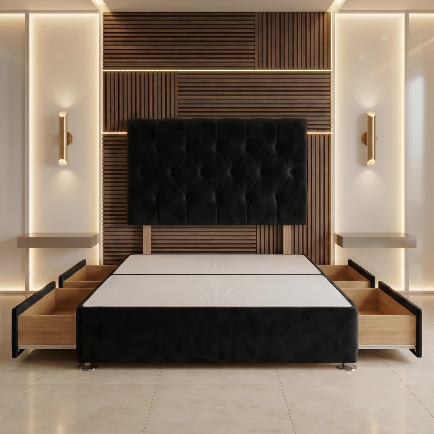 Bed Centre Ziggy Plush Small Single Divan Base 30" Headboard, Black, 0 Draw