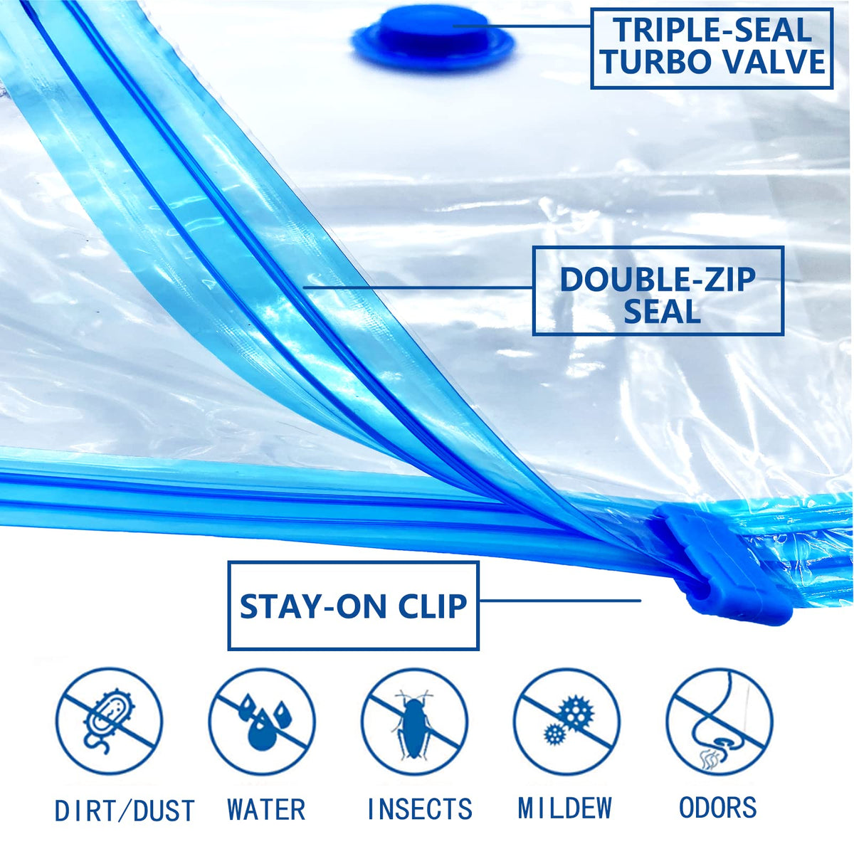 Vacuum Storage Bags Clothes - 6 Pack 80 X 60cm Reusable Clothes Storage Bags Vacuum Sealer Bags with Double Zip Seal Travel Space Saver Bags Duvets
