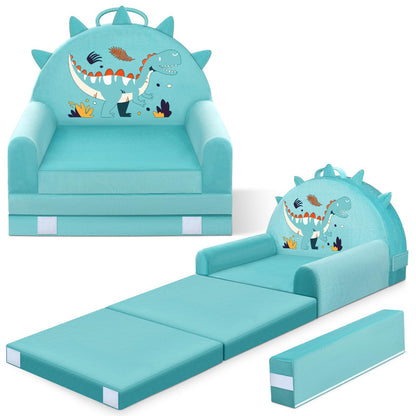 JUOIFIP Dinosaur Kids Sofa Bed, 2-in-1 Kids Folding Chair, 150cm Soft Crystal Velvet Toddlers Sofa Bed for Bedroom Livingroom, Playroom