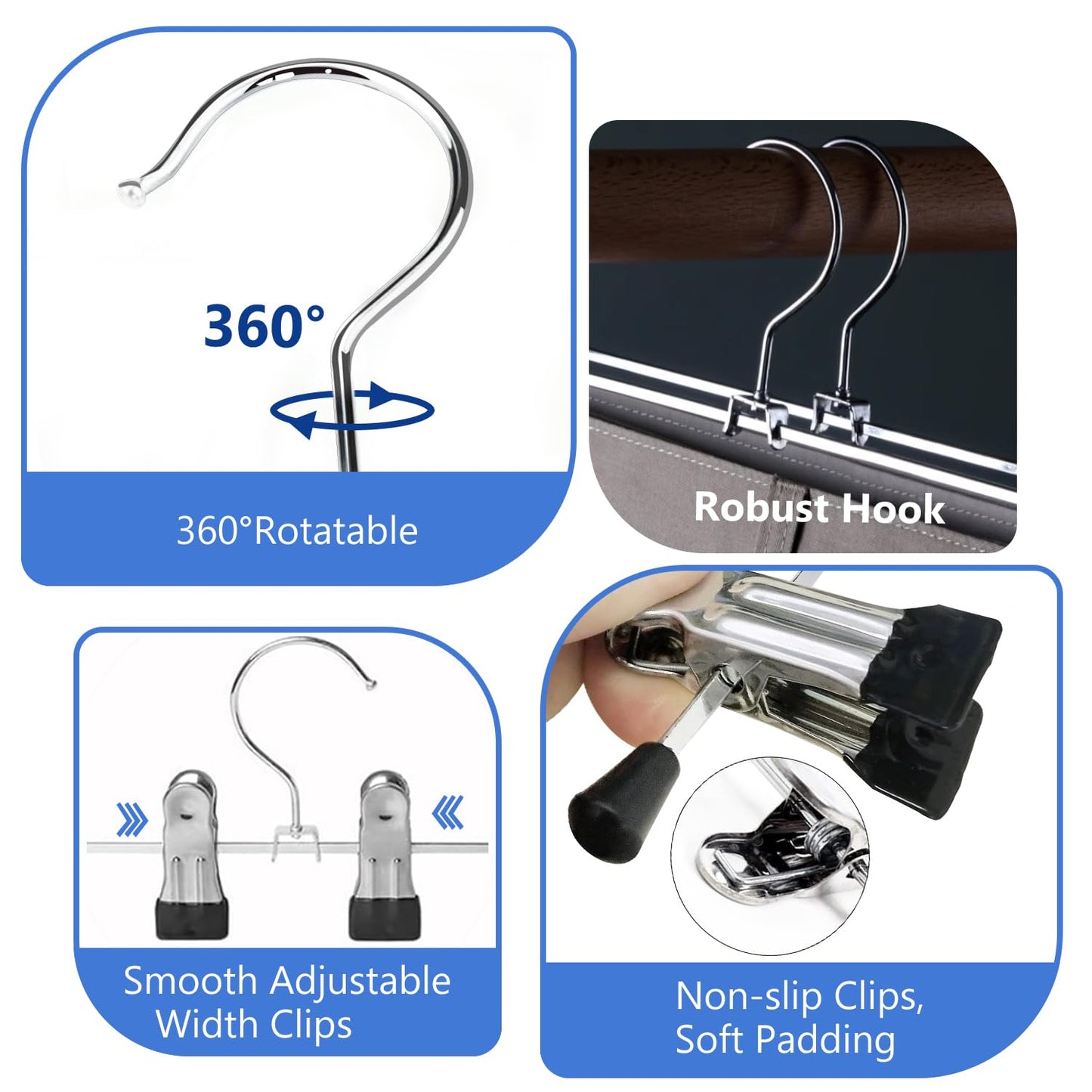 Trouser Hanger, WEIDMAX Pant Hangers 30 Pcs Space Saving Skirt Hangers with Clips Adjustable Non-Slip Coat Suit Skirt Hangers Heavy Duty Chrome