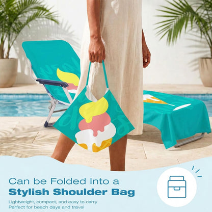 Surwin Sun Lounger Towel with Pockets, 3D Juice Print Quick Dry Beach Towel, Microfiber Sunbed Towels Travel Lounger Bag for Loungers Summer Holiday