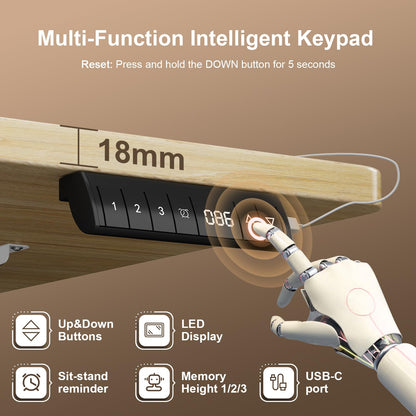 JUMMICO Height-Adjustable Desk 140 x 70 cm with Cable Tray, Height-Adjustable Electric Standing Desk with USB Socket, Computer Desk