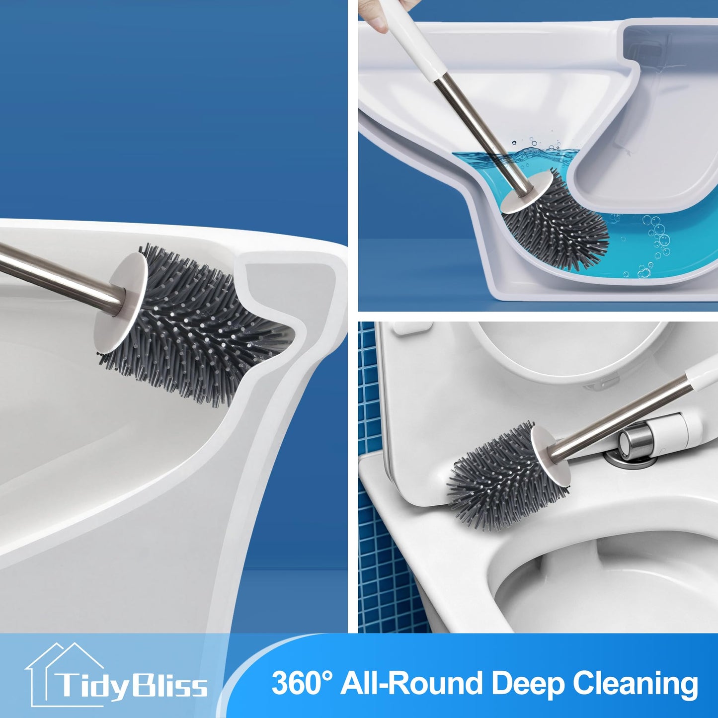 TidyBliss Silicone Toilet Brush and Holder Set, Wall-Mounted Compact Rubber Bathroom Bowl Cleaning Kit with Tweezers for RV Camper Bathtub Sink Wash