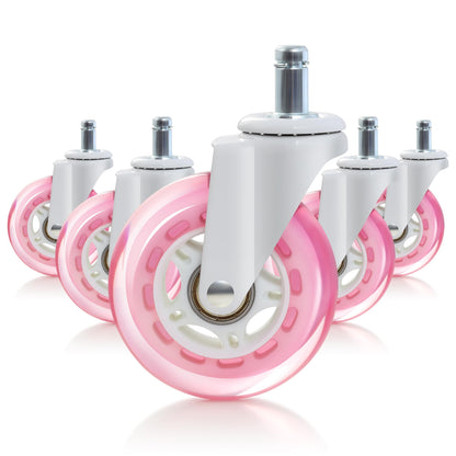 Pink Office Chair Caster Wheels Set of 5, 75mm Heavy-Duty Rubber Chair Casters Replacement