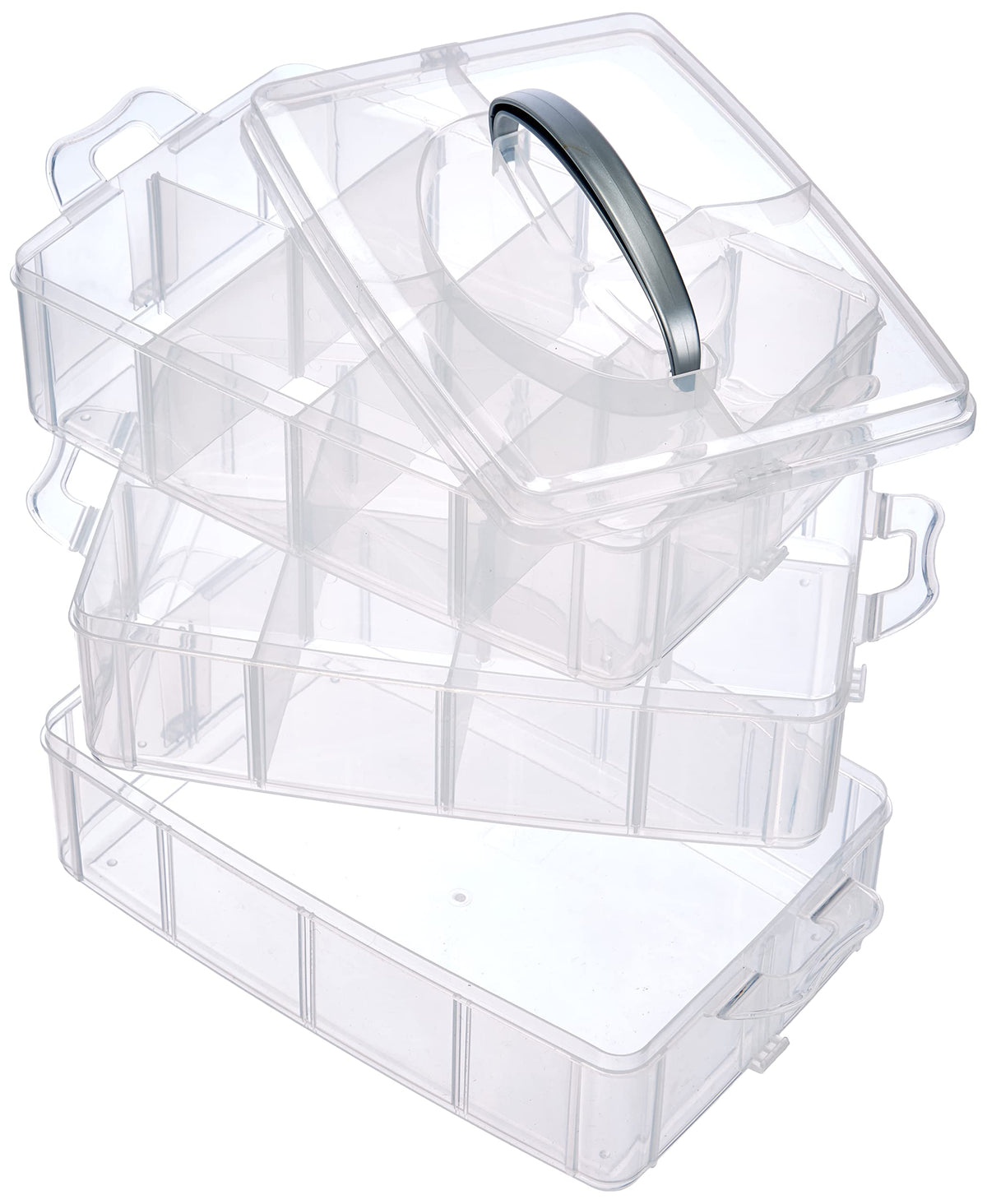 RAYHER Sorting Box with Carry Handle, 13 Compartment Storage Box , Transparent, 23.1x15.6x18.5cm