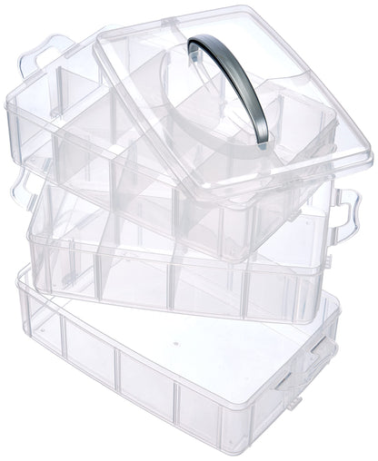 RAYHER Sorting Box with Carry Handle, 13 Compartment Storage Box , Transparent, 23.1x15.6x18.5cm