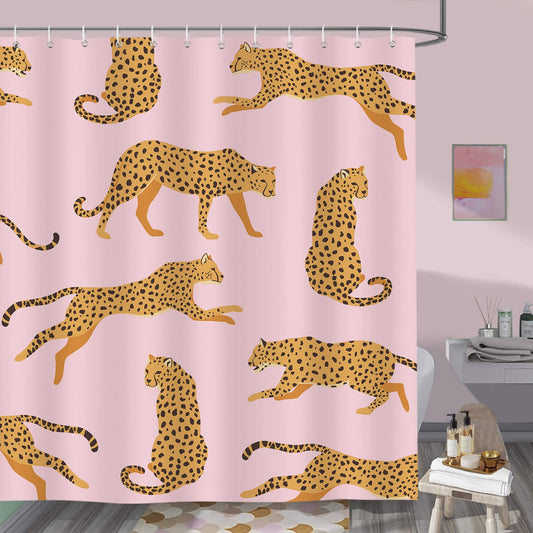 Bonhause Pink Leopard Shower Curtain Tropical Animal Cheetah Trendy Bathroom Curtain 180 x 200 cm Waterproof Mildew & Mould Resistant Polyester Fabric