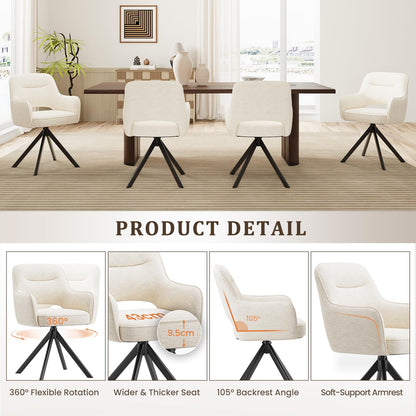 COLAMY 360°Swivel Dining Chairs Set of 2, Fabric Chairs for Dining Room with Armrests, Hollow Backrest and Thick Seat Cushion