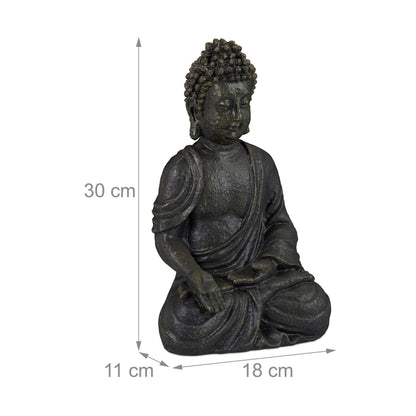 Relaxdays Buddha Ornament Sitting 30 cm high, Garden Decorative Figurine Weatherproof, Frost-proof, Dark Grey, Polyresin