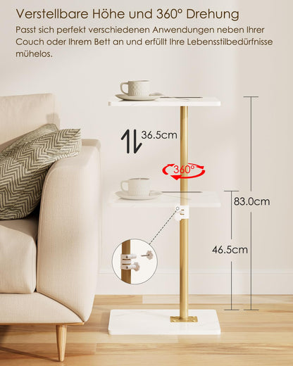 HEYZOEY C-Shaped Side Table Adjustable, 360° Swivel Sofa End Table, 40x30x45-83cm, Small Coffee Table, Bedside Table for Living Room, Bedroom