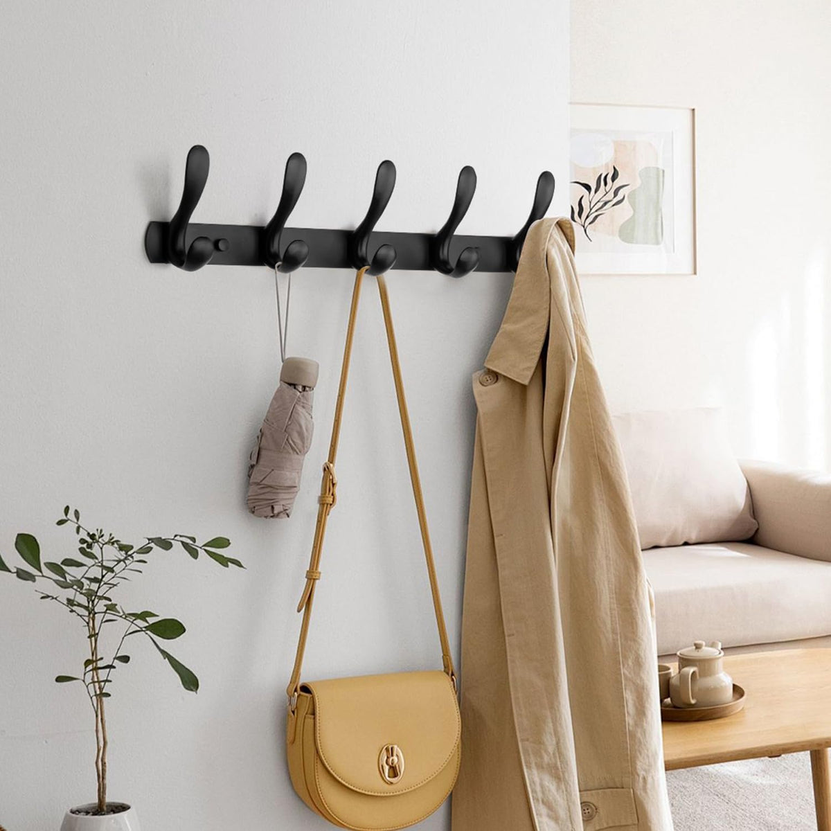SARIHOSY Black 5-Hook Black Self Adhesive Hooks, Rustic Coat Hooks Hanger Hook Door Hooks Screw in