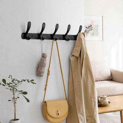 SARIHOSY Black 5-Hook Black Self Adhesive Hooks, Rustic Coat Hooks Hanger Hook Door Hooks Screw in