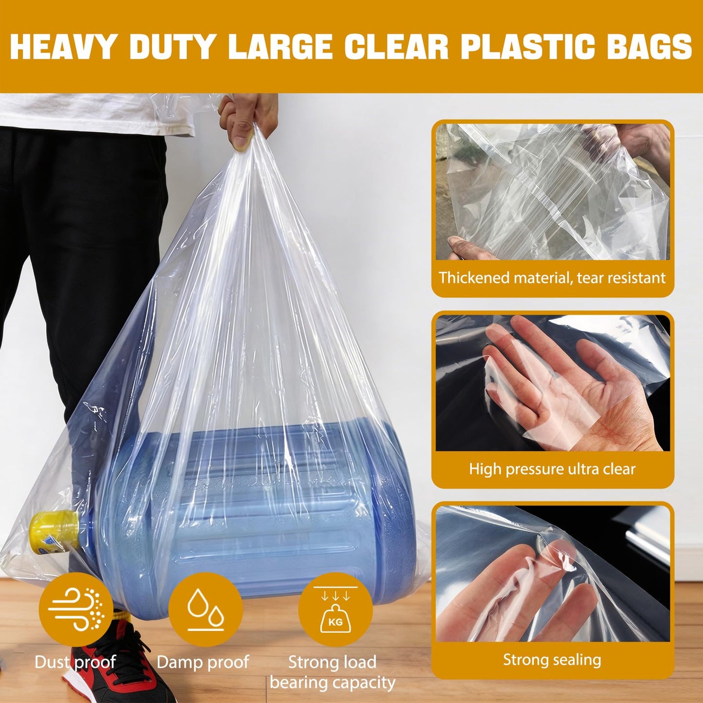 5 Pcs Extra Large Clear Plastic Storage Bags 130x150cm for Clothes