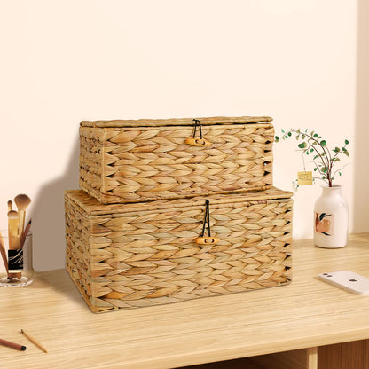 Esoes Wicker Storage Basket Woven Rattan Storage Box With Lids Seagrass