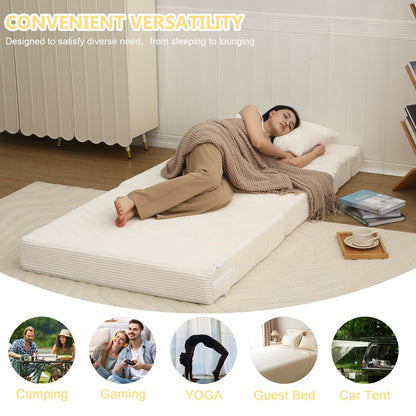 MeMoreCool Folding Mattress Single, Corduroy Fold Out Sofa Bed, Grey
