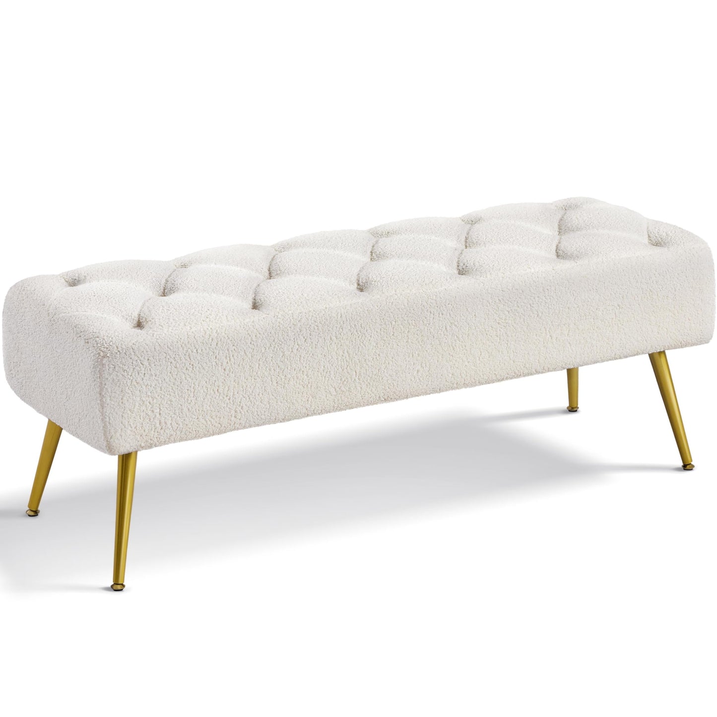 Yaheetech Modern Boucle Ottoman Footstool Bench with Gold Metal Legs, Ivory