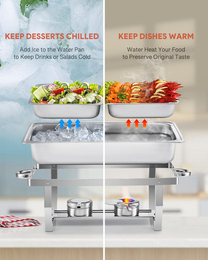 WILPREP Chafing Dish Buffet Set, 2 Pack 9L Chafers for Catering with 4 Half Size Food Pans Fuel Holders 2 Lids Foldable Frames, Stainless Steel Food