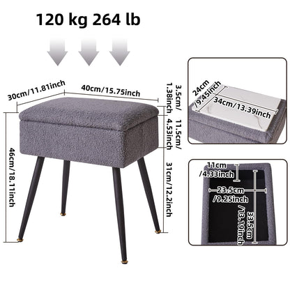Aibiju Stool Chair for Dressing Table, Faux Teddy Fur Vanity Stool with Storage, Bedroom Ottoman Stool with Metal Legs for Home Living Room, Bedroom,