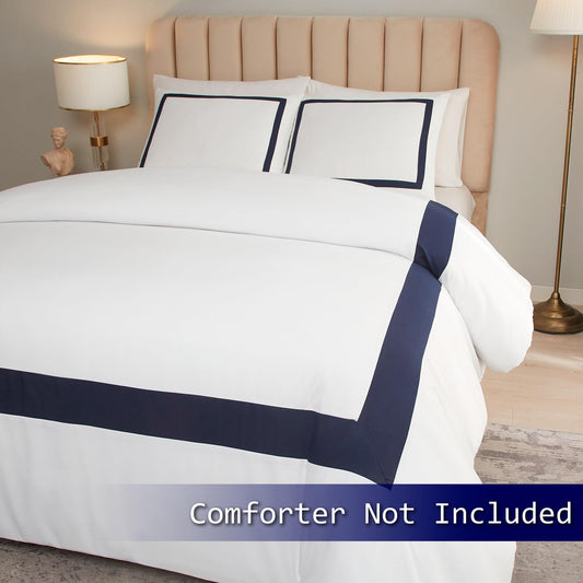 OSVINO Hotel Duvet Cover Set 3Pcs Microfiber Simple Line Style Bedding Set Ultra Soft Quilt Cover Set with Pillowcases, Navy, Double