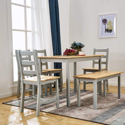 Panana Wooden Pine Dining Table with 4 Chairs in Choice of Colors Dining Room Furniture Set (Grey Pine)