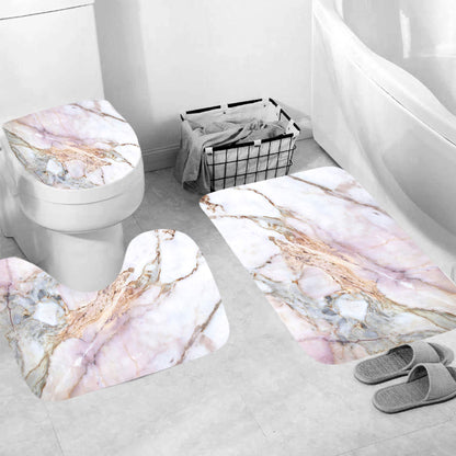 YULUOSHA 4 Pcs Marble Texture Shower Curtain Set with Non-Slip Rugs, Toilet Lid Cover and Bath Mat Natural Marble Abstract Shower Curtain Bathroom