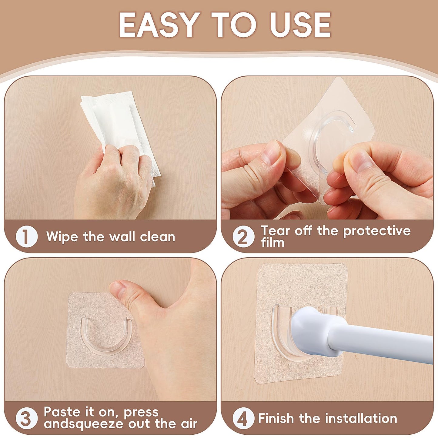 10Pcs Transparent Self Adhesive Curtain Holder - No Drilling Adhesive Wall Mounted Shower Curtain Bracket for Wall Bathroom Wardrobe