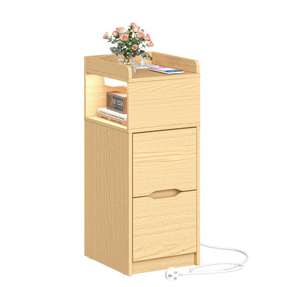 Quikraen Slim Bedside Table with Sensor LED Light and Charging Station