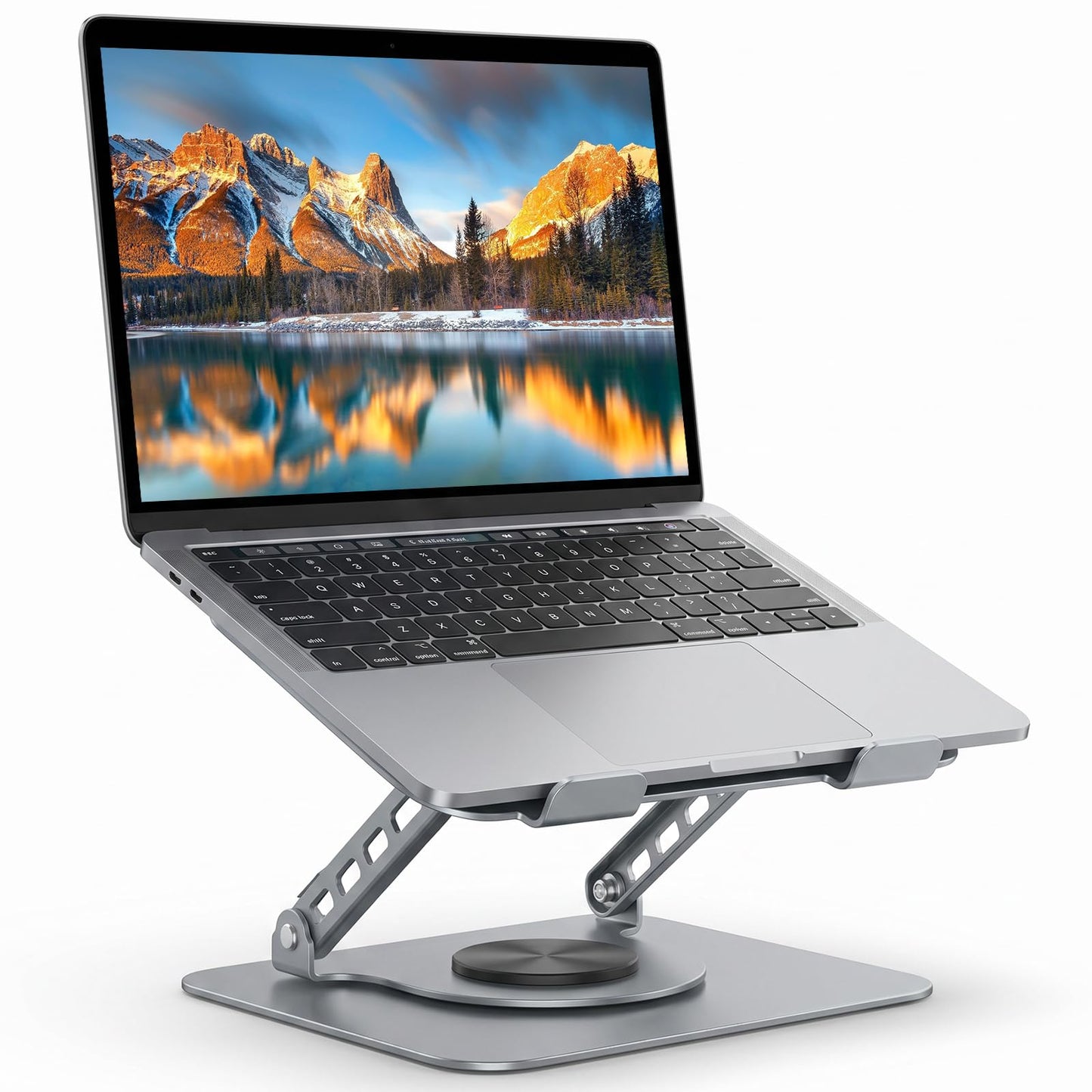 Hmeuest Adjustable Laptop Stand with 360° Rotating Base, Ergonomic Aluminium Laptop Riser for Desk
