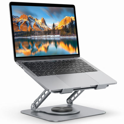 Hmeuest Adjustable Laptop Stand with 360° Rotating Base, Ergonomic Aluminium Laptop Riser for Desk