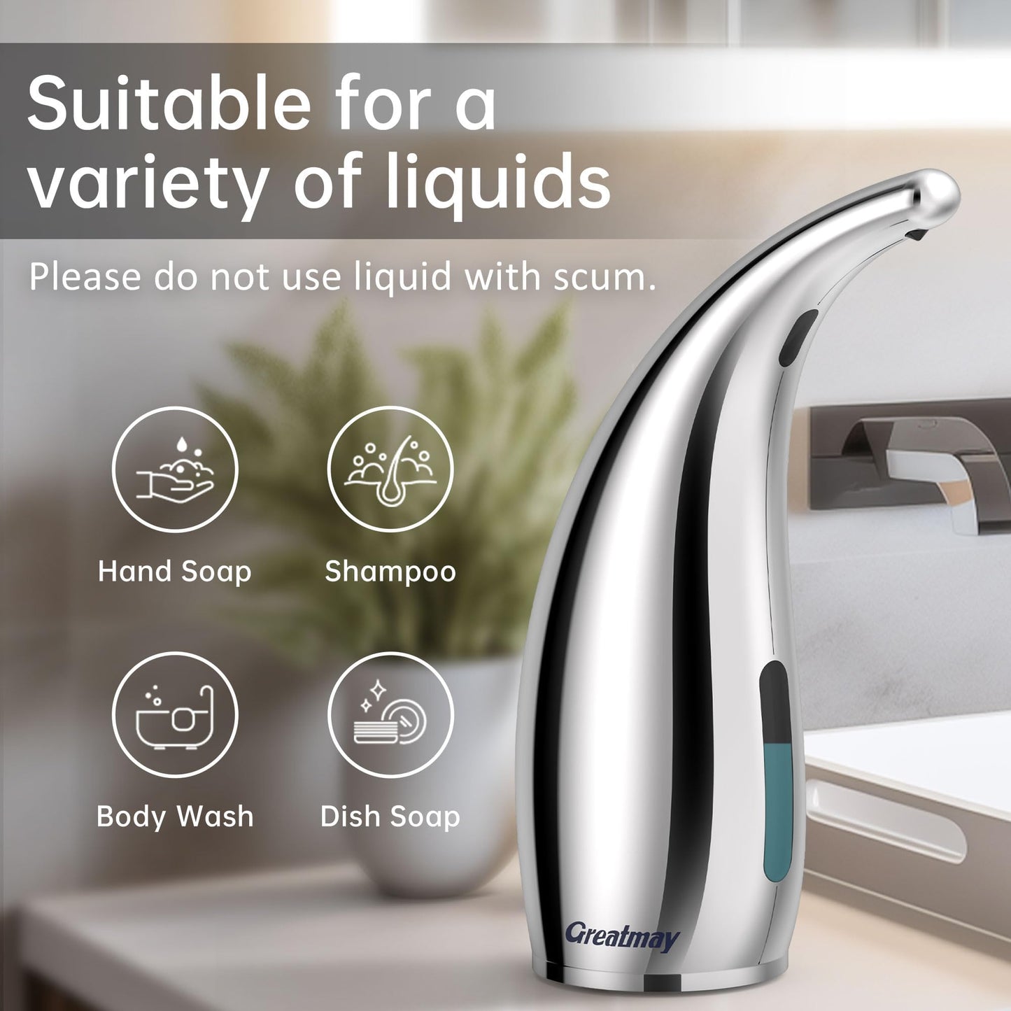 Greatmay Automatic Soap Dispenser 11.84oz/350ml with Infrared Sensor,Made of Plastic Material