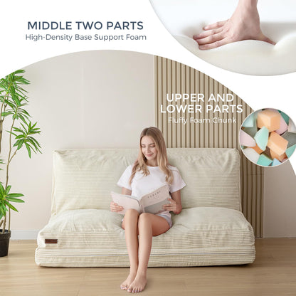 MAXYOYO Folding Corduroy Sofa Bean Bag Bed Chair Foam Filling Extra Thick 4 Fold Floor Couch Matress for Adults